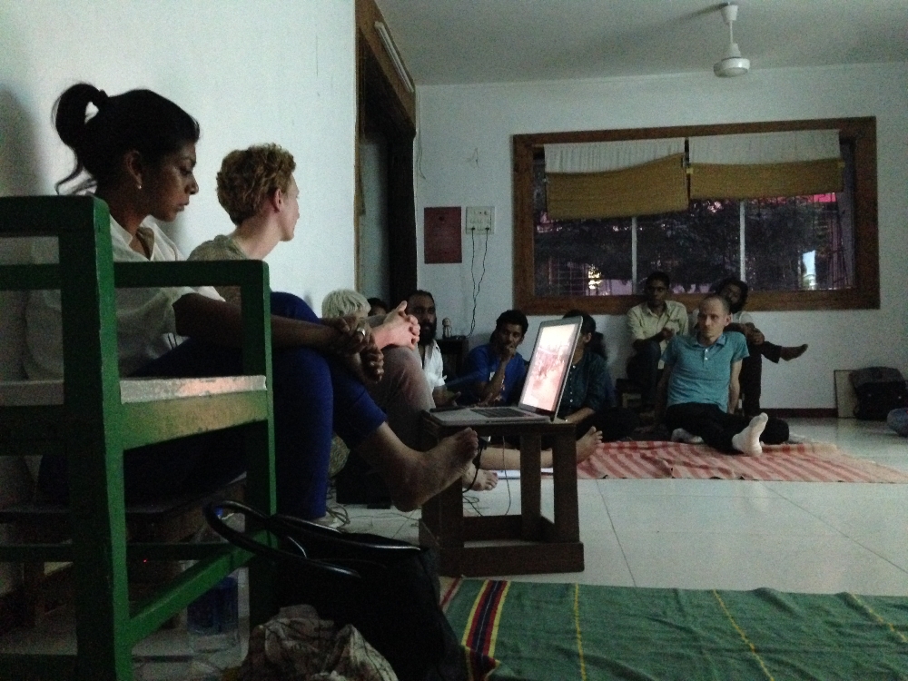 Chinmoyi Patel and Emma Hund giving a talk in Cona