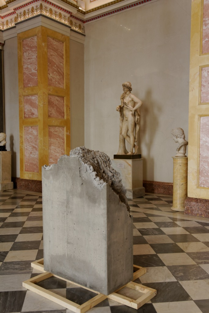 Lara Favaretto, Kicking, 2014, C concrete, iron; Installation view, MANIFESTA 10, Winter Palace, State Hermitage Museum. Courtesy the artist and Galleria Franco Noero, Torino, Italy. Commissioned by Manifesta 10, St. Petersburg